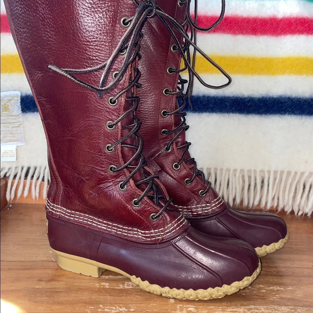 LL Bean rare 16” shearling lined boots cranberry - Picture 2 of 9